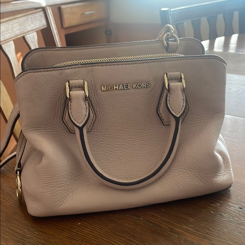 Michael Kors Cream Satchel Bag with Textured Leather